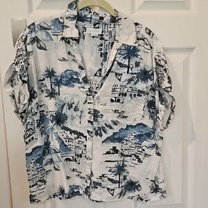 Cynthia Rowley Blue and White Casual Button Down Shirt